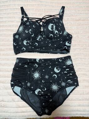 torrid Black Celestial Print High-Waist Bikini Set with Crisscross Top